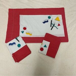 Vintage Cannon Geometric grid Red and White pillowcases set of three